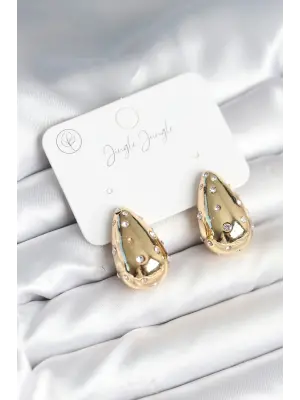 Damla Model Pirinç Gold Renk Kadın Küpe