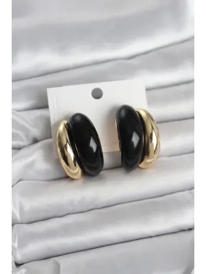 Damla Model Siyah Vintage Gold Renk Kadın Küpe