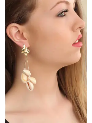 Deniz Kabuklu Gold Metal Bayan Küpe