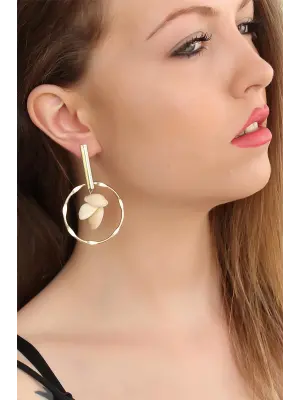 Deniz Kabuklu Gold Metal Halka Bayan Küpe
