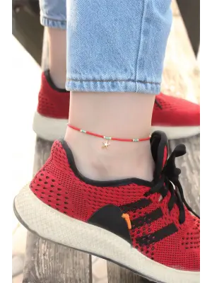 Deniz Yıldızı Tasarımlı Kırmızı Boncuk Detaylı Halhal