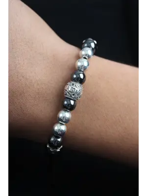 Doğal Taş Family Model Gümüş Ve Füme Renk Asansörlü Erkek Bileklik