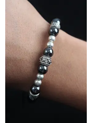 Doğal Taş X Model Antrasit Renk Asansörlü Erkek Bileklik