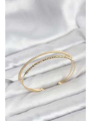 Dorika Model Çelik Gold Renk Kadın Kelepçe Bileklik