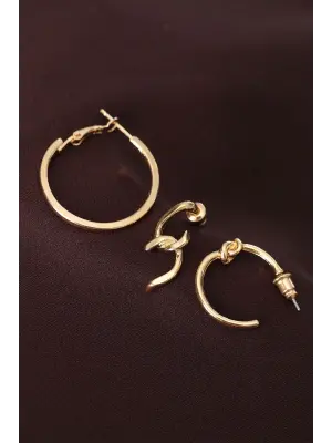 Düğüm Model Altın Renk Metal Çoklu Küpe