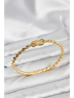 Düğüm Model Çelik Gold Renk Kadın Kelepçe Bileklik