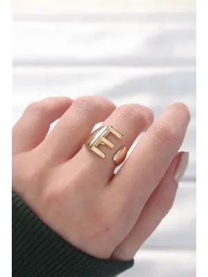 E Harfli Altın Renk Ayarlanabilir Yüzük