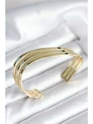 Eğik Şerit Model Gold Renk Pirinç Kadın Bileklik