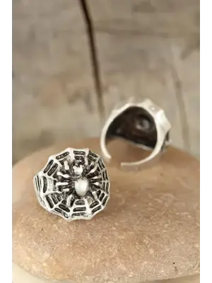 Eskitme Gümüş Renk Örümcek Figürlü Erkek Ayarlamalı Yüzük