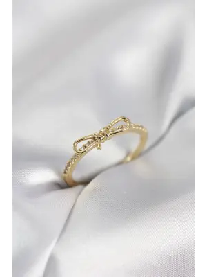 Fiyonk Model Zirkon Taşlı Gold Renk Kadın Yüzük