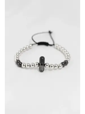 Füme Gümüş Renk Çelik Zirkon Objeli Asansörlü Bileklik