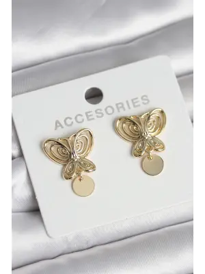 Füsun Küpesi Model Gold Renk Kelebek Model Pirinç Kadın Küpe