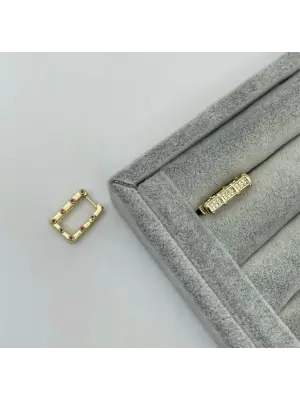 Fuşya Taşlı Dikdörtgen Kare Halka Küpe Serenay Model