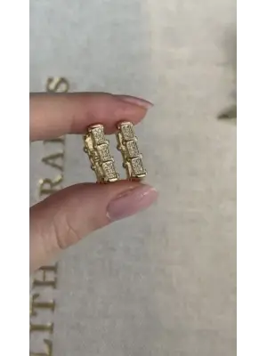 Fuşya Taşlı Dikdörtgen Kare Halka Küpe Serenay Model