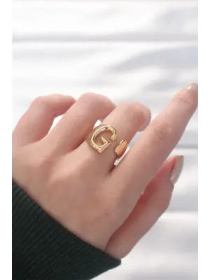 G Harfli Altın Renk Ayarlanabilir Yüzük