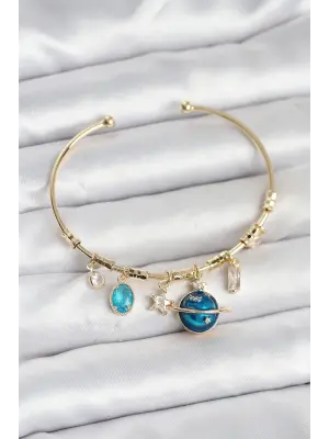 Gezegen Charmlı Gold Renk Pirinç Kadın Bileklik