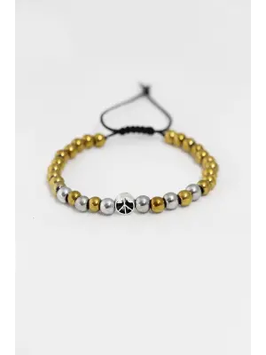 Gold Gümüş Renk Barış İşareti Model Asansörlü Erkek Bileklik