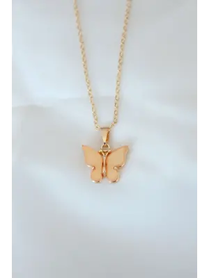 Gold Kaplama Sarı Renk Sedefli Kelebek Kolye