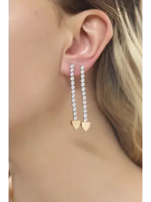 Gold Minimal Kalp Detaylı Su Yolu Tasarımlı Çift Küpe