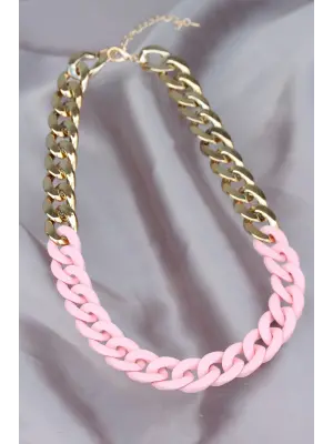 Gold Pembe Renk Uzay Yolu Model Zincir Kolye