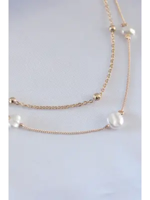 Gold Renk 2li İncili Kadın Kolye