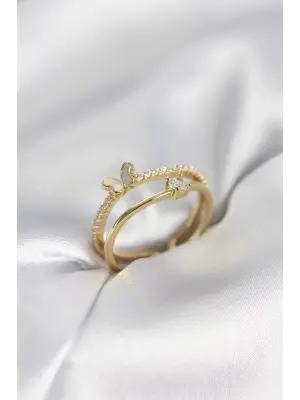 Gold Renk 2li Zirkon Taşlı Kelebek Model Kadın Yüzük