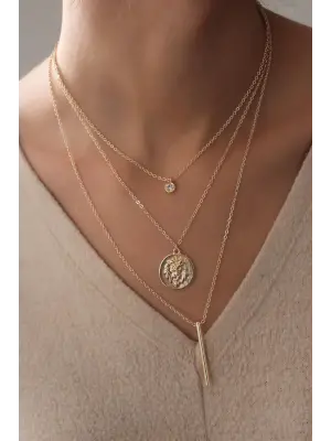 Gold Renk Aslan Figür Zirkon Taş Detay 3lü Kadın Kolye