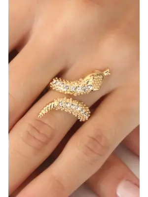 Gold Renk Ayarlanabilir Zirkon Taşlı Kadın Yılan Yüzük