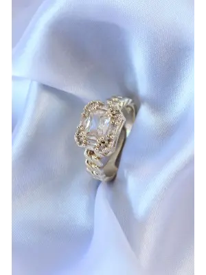 Gold Renk Baget zirkon Taşlı Zincir Model Kadın Yüzük