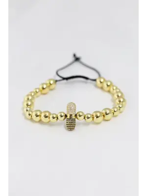 Gold Renk Çelik Zirkon Objeli Asansörlü Bileklik