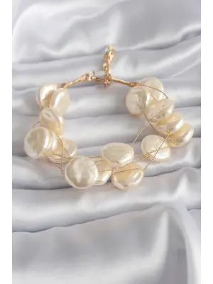 Gold Renk Çoklu İnci Model Kadın Bileklik