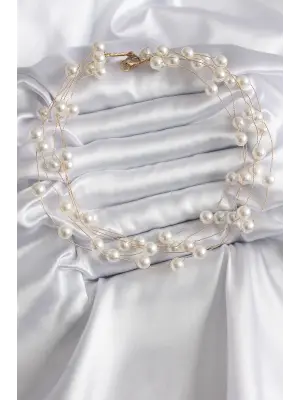 Altın  Çoklu İnci Model  Çelik Kolye