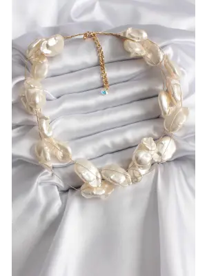 Altın  Çoklu İnci Model  Çelik Kolye