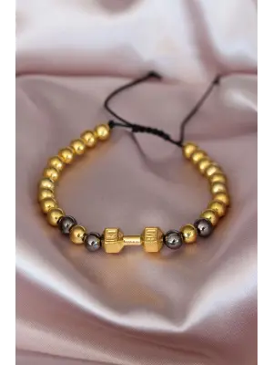 Gold Renk Dambıll Aksesuarlı El Örgüsü Erkek Bileklik