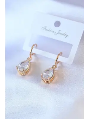 Gold Renk Damla Zirkon Taş Model Kadın Küpe