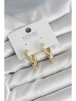 Gold Renk Eğik Halka Model Pirinç Kadın Küpe