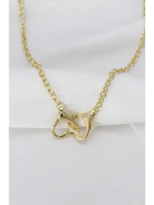 Altın  Geçirmeli Kalp Tasarımlı Zincir Çelik Kolye