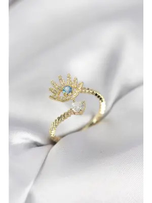 Gold Renk Göz Model Zirkon Taşlı Kadın Yüzük