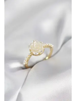 Gold Renk Gül Model İncili Kadın Yüzük