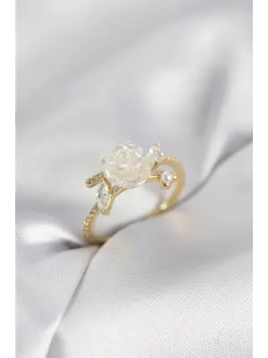 Gold Renk Gül Model Zirkon Taşlı Kadın Yüzük