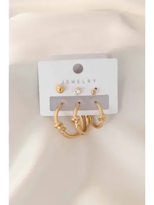 Gold Renk Halka Kadın Küpe Seti