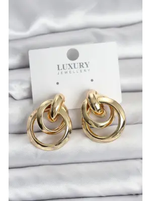 İç içe Geçmiş Gold Renk Halka Model Pirinç Kadın Küpe