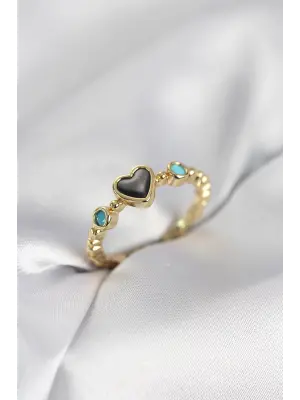 Gold Renk Hematit Taşlı Kadın Yüzük