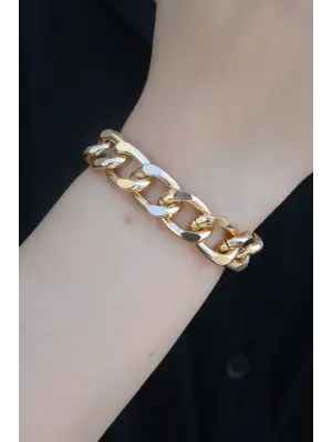 Gold Renk Kalın Zincir Model Kadın Bileklik