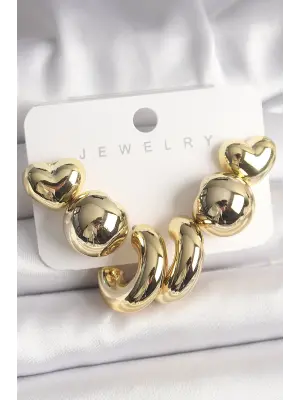 Altın Kalp Halka Model CCB Plastik Çelik Küpe Seti