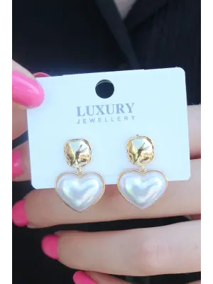 Gold Renk Kalp Model Pirinç Kadın Küpe