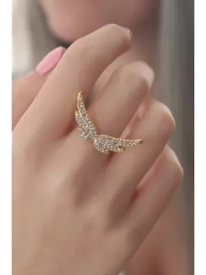 Gold Renk Kanat Model Zirkon Taşlı Kadın Yüzük