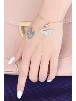 Gold Renk Kaplama Zirkon Taşlı Kuğu Figürlü Şahmeran Bileklik