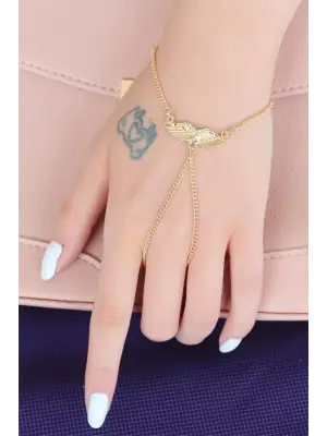 Gold Renk Kaplama Zirkon Taşlı Melek Kanadı Figürlü Şahmeran Bileklik