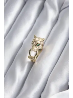 Altın Kaplan Model Zirkon Taş Detay VİP Çelik Yüzük